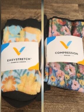 Set Of 2 Viasox - Compression Diabetic Floral Socks